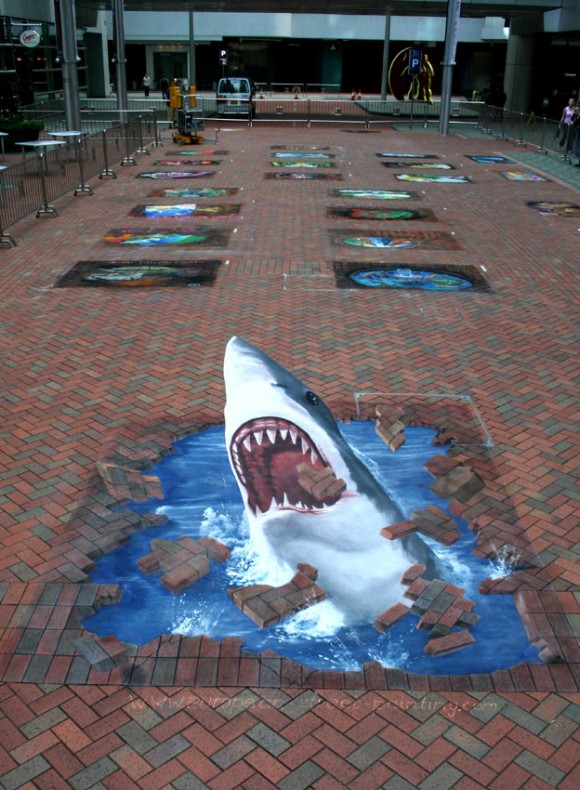 illusions in art. 3D Shark Illusion (Street Art)