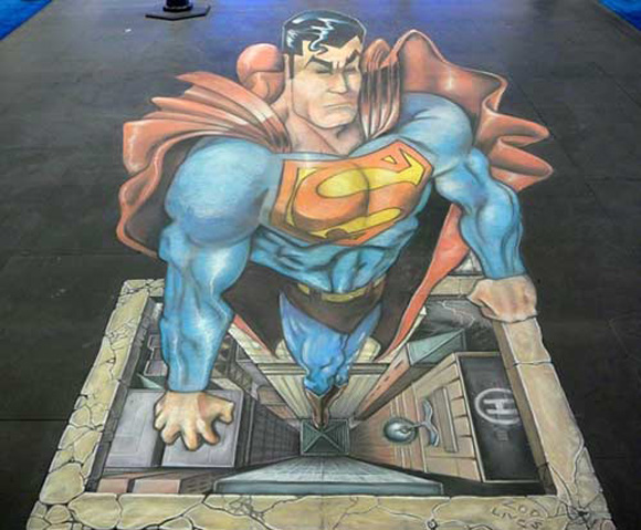 Have no fear, Mr. 3D Chalk Drawing Superman is here!