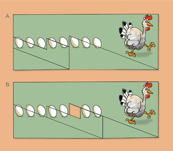 Magic Eggs Optical Illusion By Permutting the triangular pieces an egg disappears. How does it happen?