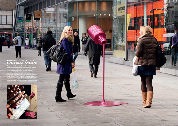 An interesting ad for Rimmel quick dry nail polish, placed in public location