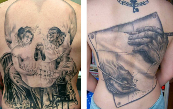  of the original Escher drawing skull tattoo and escher's hands