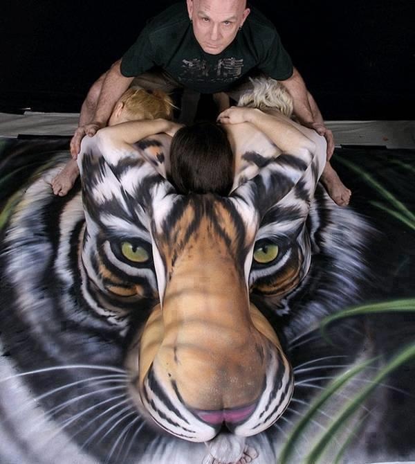 Tiger Body Art Optical Illusion