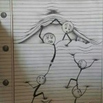 lined paper drawing illusion