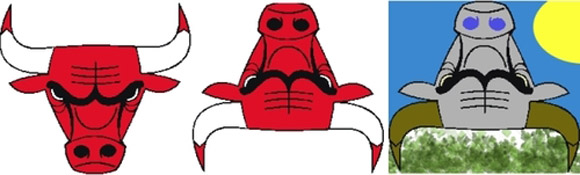 Chicago Bulls logo, when turned upside down pictures a robot reading a bible