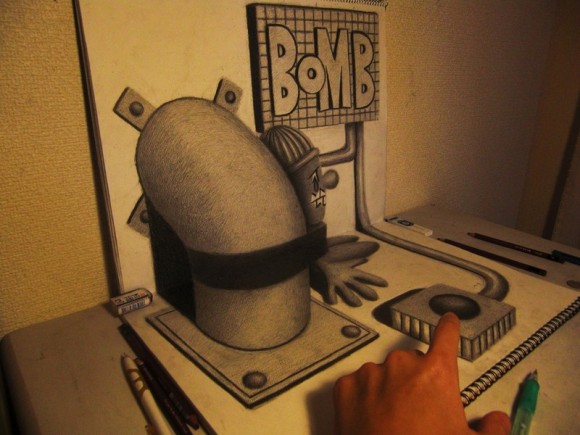 3D Bomb Art installation Optical Illusion