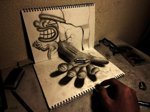 3D Drawing Holding an Eraser