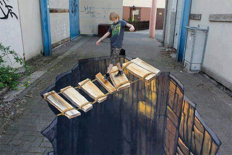 Rope Bridge 3D Chalk Drawing Optical Illusion