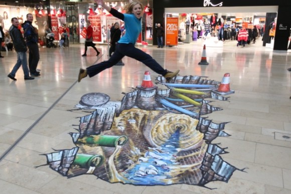 3D Mall Art Girl Jumping Optical Illusion