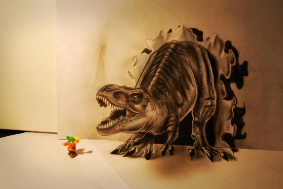 dinosaur wall optical illusion