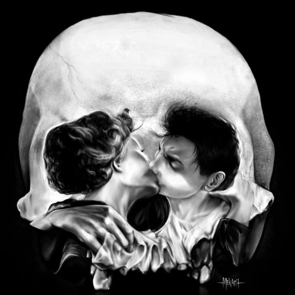 kissing skull optical illusion