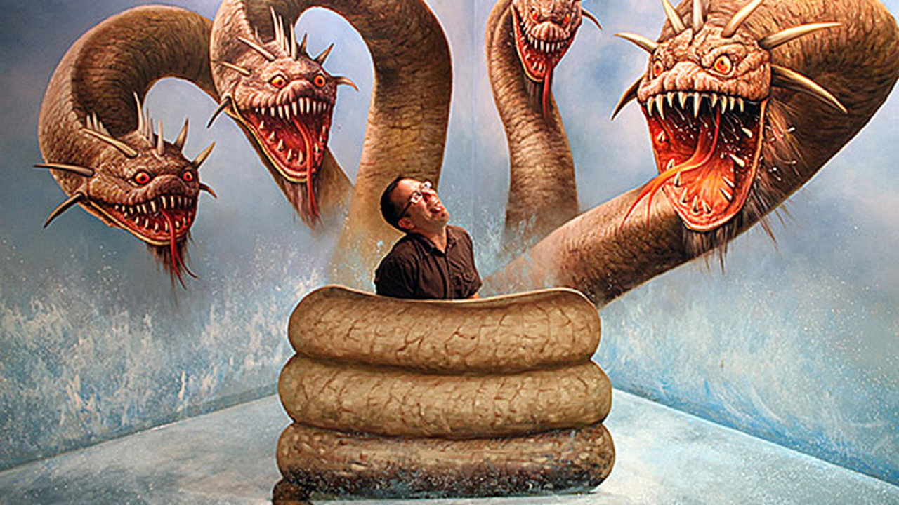 Man and Three Headed Monster Snake Optical Illusion Man and Three Headed Monster Snake Optical Illusion