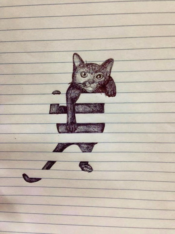 Lined Paper Cat Illusion