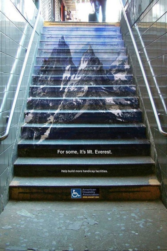 mountains painted on stairs